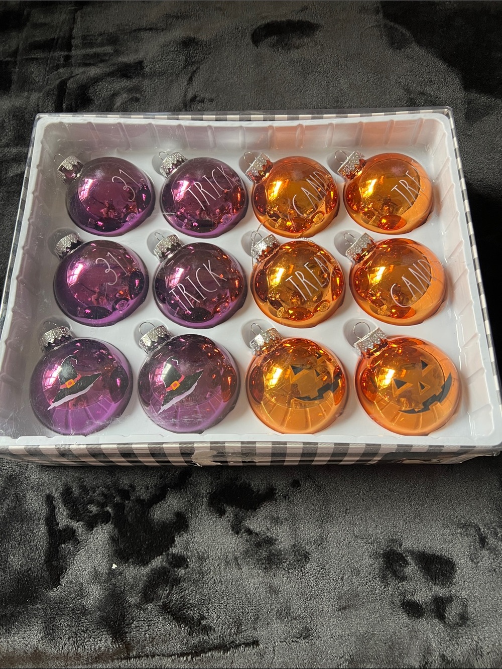 Rae Dunn Purple & Orange Halloween Glass Ornament Set